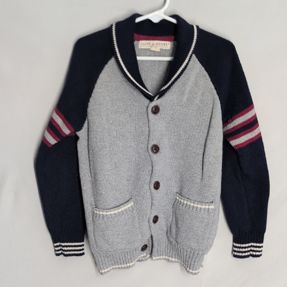 Kids Gray and Black Cardigan with Striped Sleeves